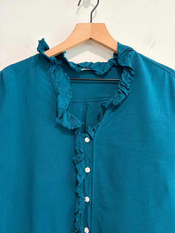 Ruffle Trim Button Down Top