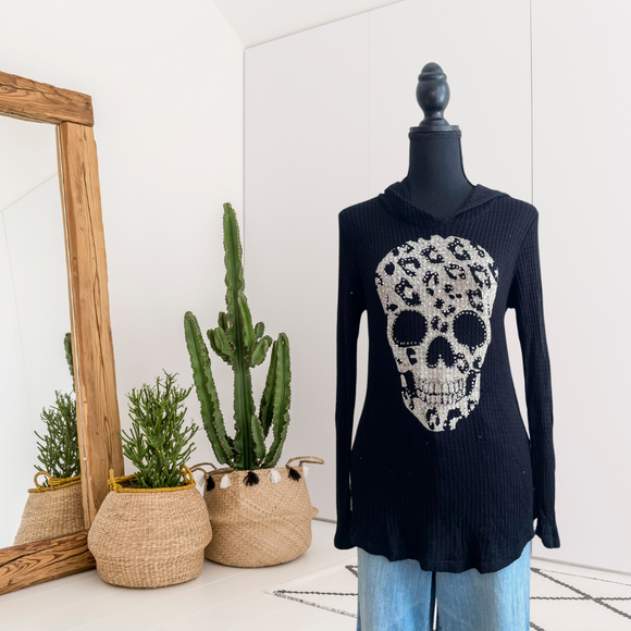 Rhinestone Skull Hooded Top