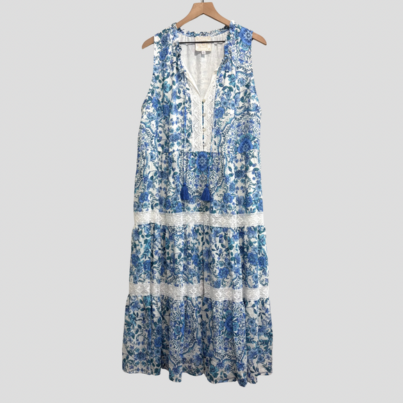 Floral Tiered Linen Midi Dress