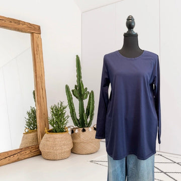 Cotton Blend Long Sleeve Tunic Tee