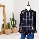 Plaid Bleach Splatter Button zip-1