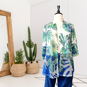 Tropical Leaf Mesh Cardigan