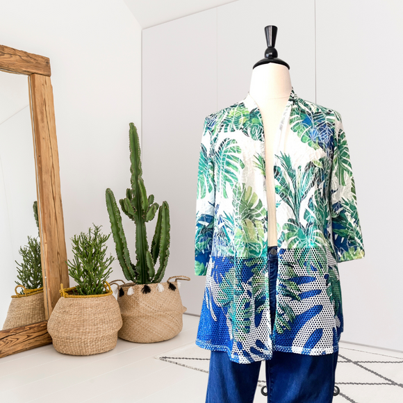 Tropical Leaf Mesh Cardigan