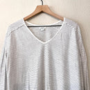 Striped Lace V-Neck Tee-3