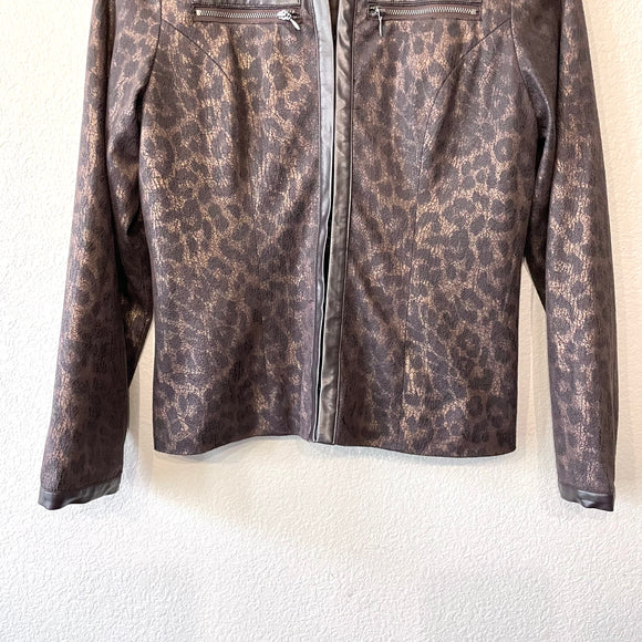 Leopard Faux Leather Trim Jacket