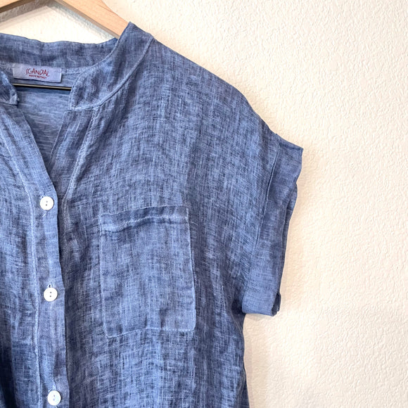 Linen Tie Front Button Up Top