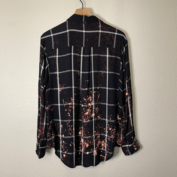 Plaid Bleach Splatter Button zip