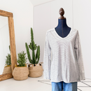 Striped Lace V-Neck Tee-1