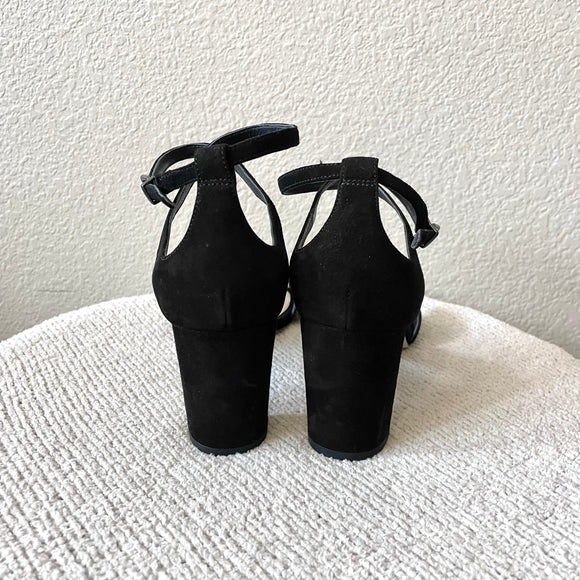 Suede Ankle Wrap Heels