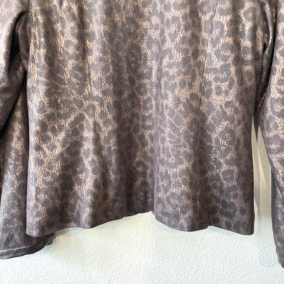 Leopard Faux Leather Trim Jacket
