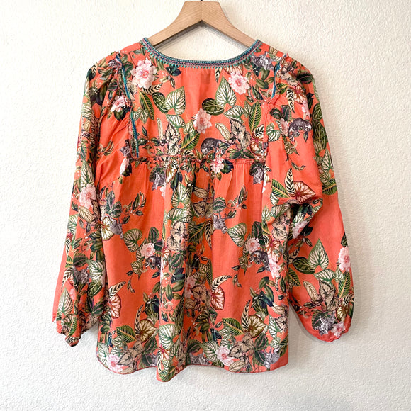 Floral Embroidered Tassel Top