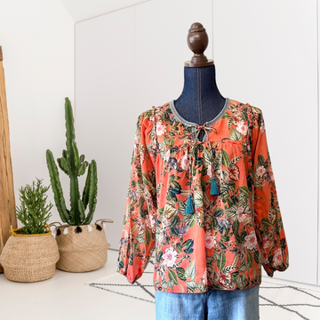 Floral Embroidered Tassel Top