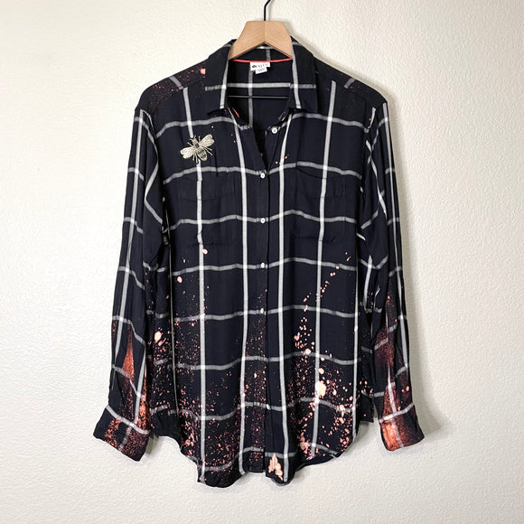Plaid Bleach Splatter Button zip