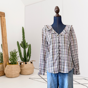 Plaid Bell Sleeve Button Up