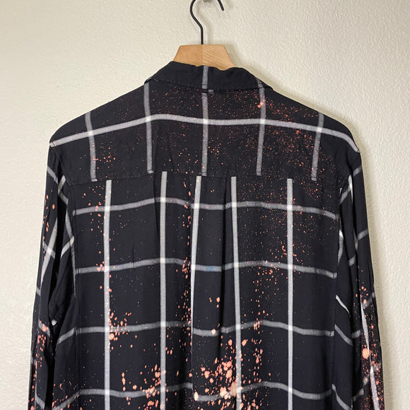 Plaid Bleach Splatter Button zip