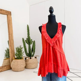 Ruffled V-Neck Tiered Tank Top