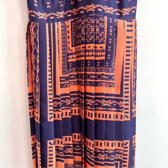 Geometric Pleated Maxi Dress