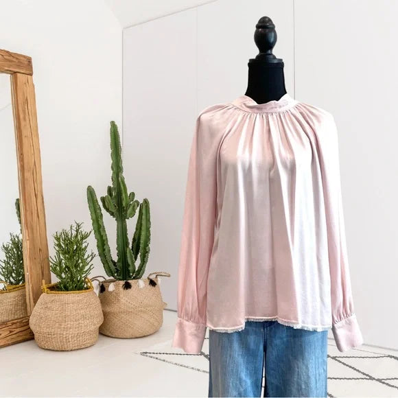 Tencel Long Sleeve Fringe Hem Top
