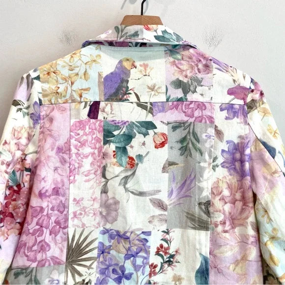 Floral Bird Print Moto Jacket
