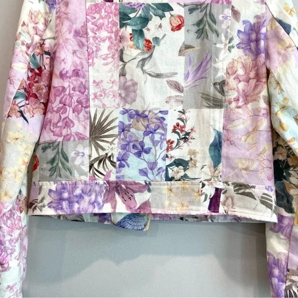 Floral Bird Print Moto Jacket