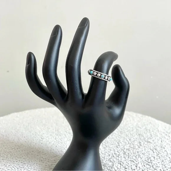 Silver Studded Turquoise Band Ring