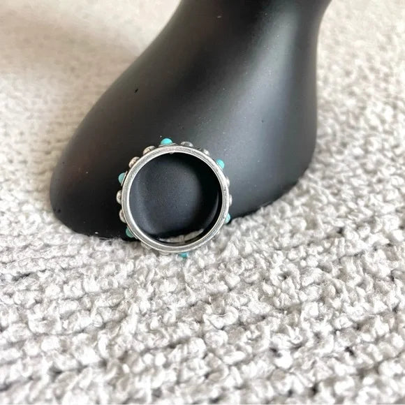 Silver Studded Turquoise Band Ring