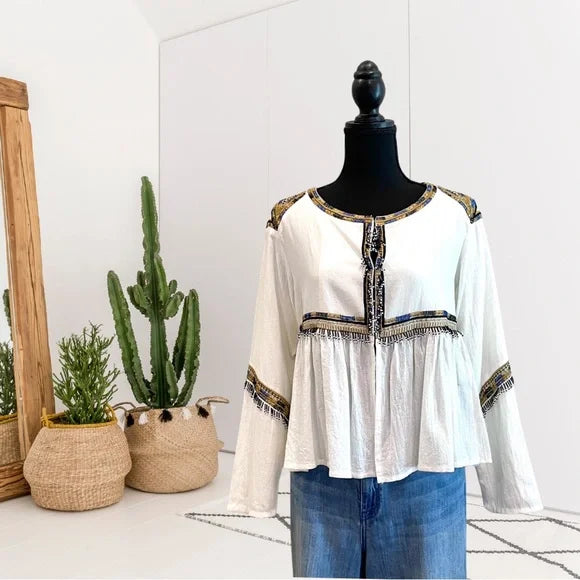 Embroidered Beaded Tassel Top