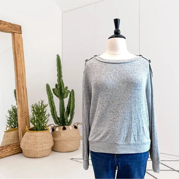 Marled Knit Button Shoulder Sweater