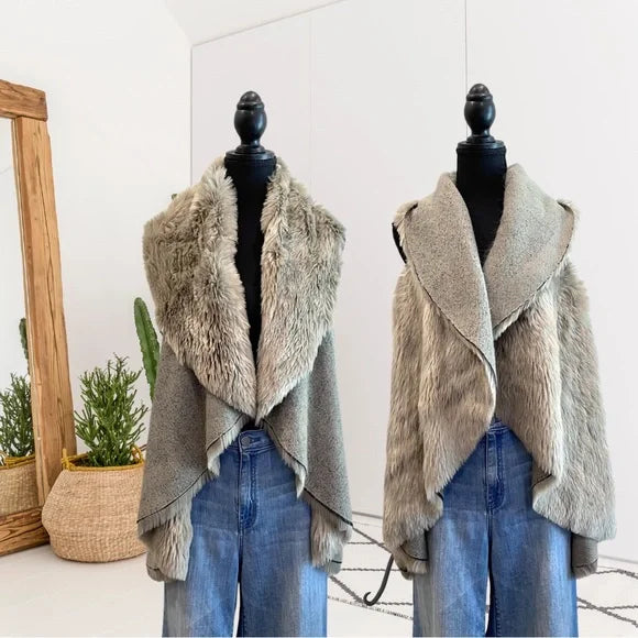 Faux Fur Floral Reversible Vest Jacket