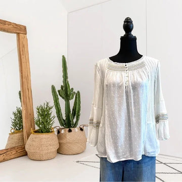 Embroidered Swiss Dot Knit Top