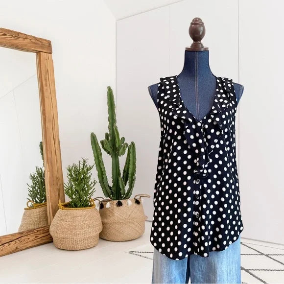Polka Dot Ruffle V-Neck Top
