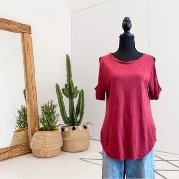 Cold Shoulder Linen Top