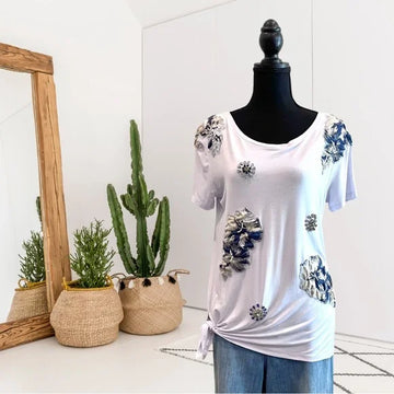 Appliqué Beaded Side Tie Tee