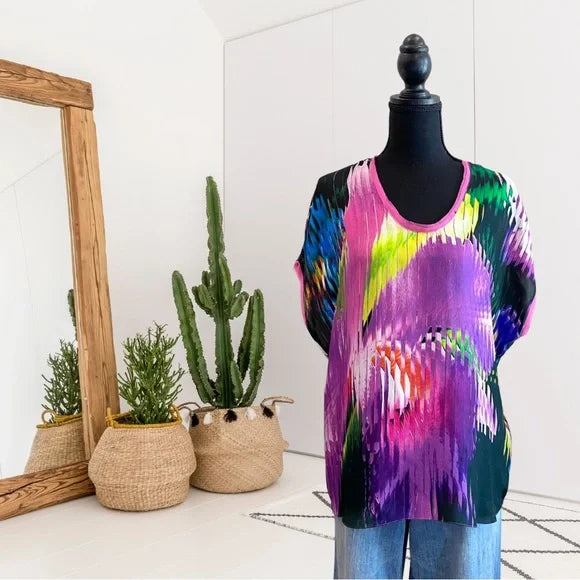 Abstract Floral Silk Top
