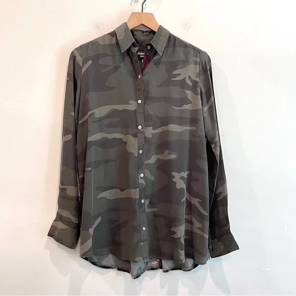 Silk Camo Embroidered Velvet Top