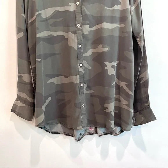 Silk Camo Embroidered Velvet Top