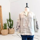 Linen Floral Embroidered Sleeve Top-1