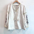 Linen Floral Embroidered Sleeve Top-2