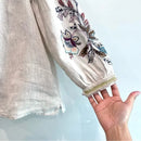 Linen Floral Embroidered Sleeve Top-5