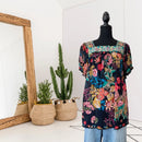 Embroidered Neck Floral Short Sleeve Top-1