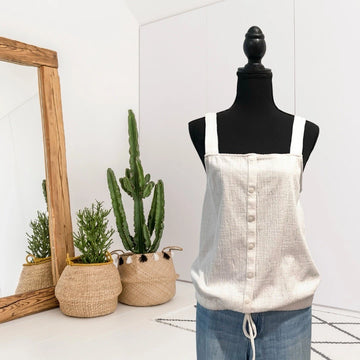 Cinch Hem Tie Button Top