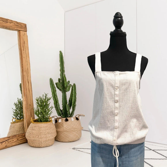 Cinch Hem Tie Button Top