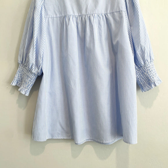 Smocked Striped Tie Neck Top