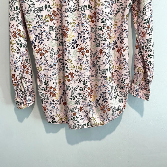 Long Sleeve Button Pleated Floral Top