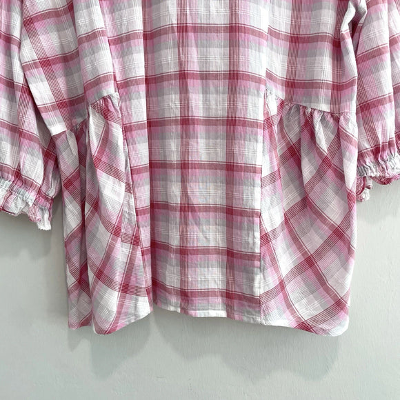 Ruffle Trim Plaid Button Down Top