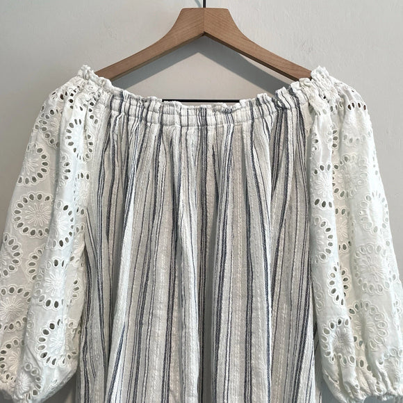 Eyelet Tassel Striped Top