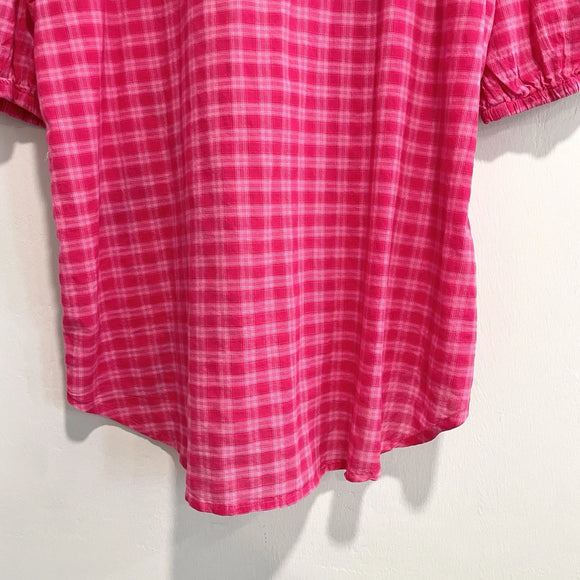 Floral Embroidered Plaid Button Top