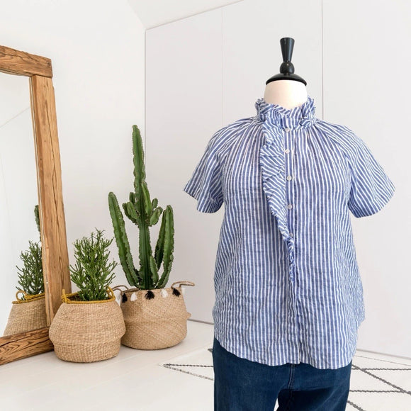 Striped Ruffle Button Down Top
