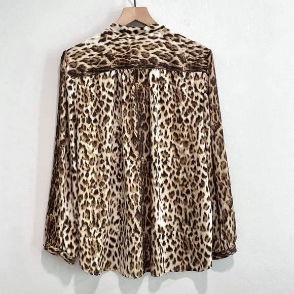 Tie Neck Button Down Leopard Print Top