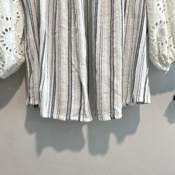 Eyelet Tassel Striped Top